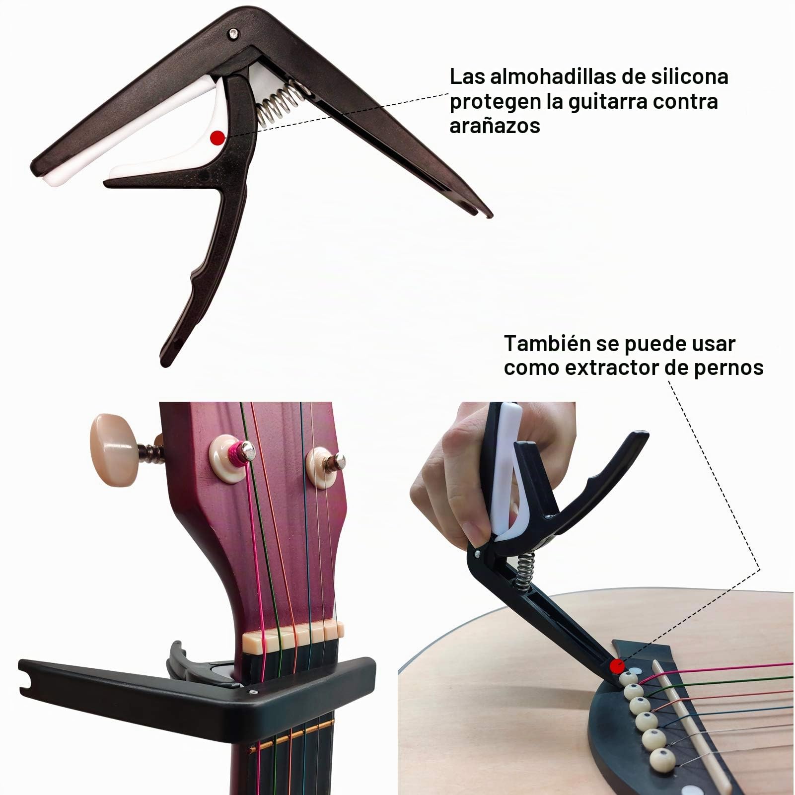 TTCR-II Accesorios Guitarra 78 Piezas con Afinador Guitarra,Correa,Soporte pared,Cejilla,15 Puas,3 juegos Cuerdas,Puente,Cejuela acustica