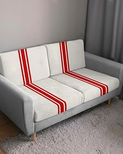 Miniatura 3 de TOUBE Funda de sofá para sofá de 3 cojines, 1 pieza, Feliz Navidad, invierno, vacaciones, retro, rayas rojas, funda elástica duradera para sala de