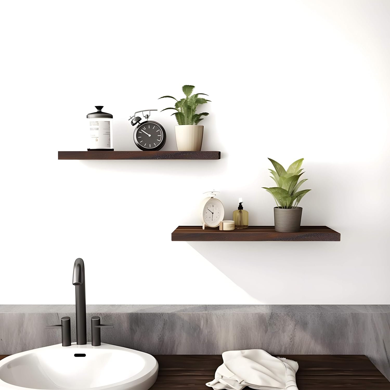 Brown Wood Floating Wall Shelves Set of 6