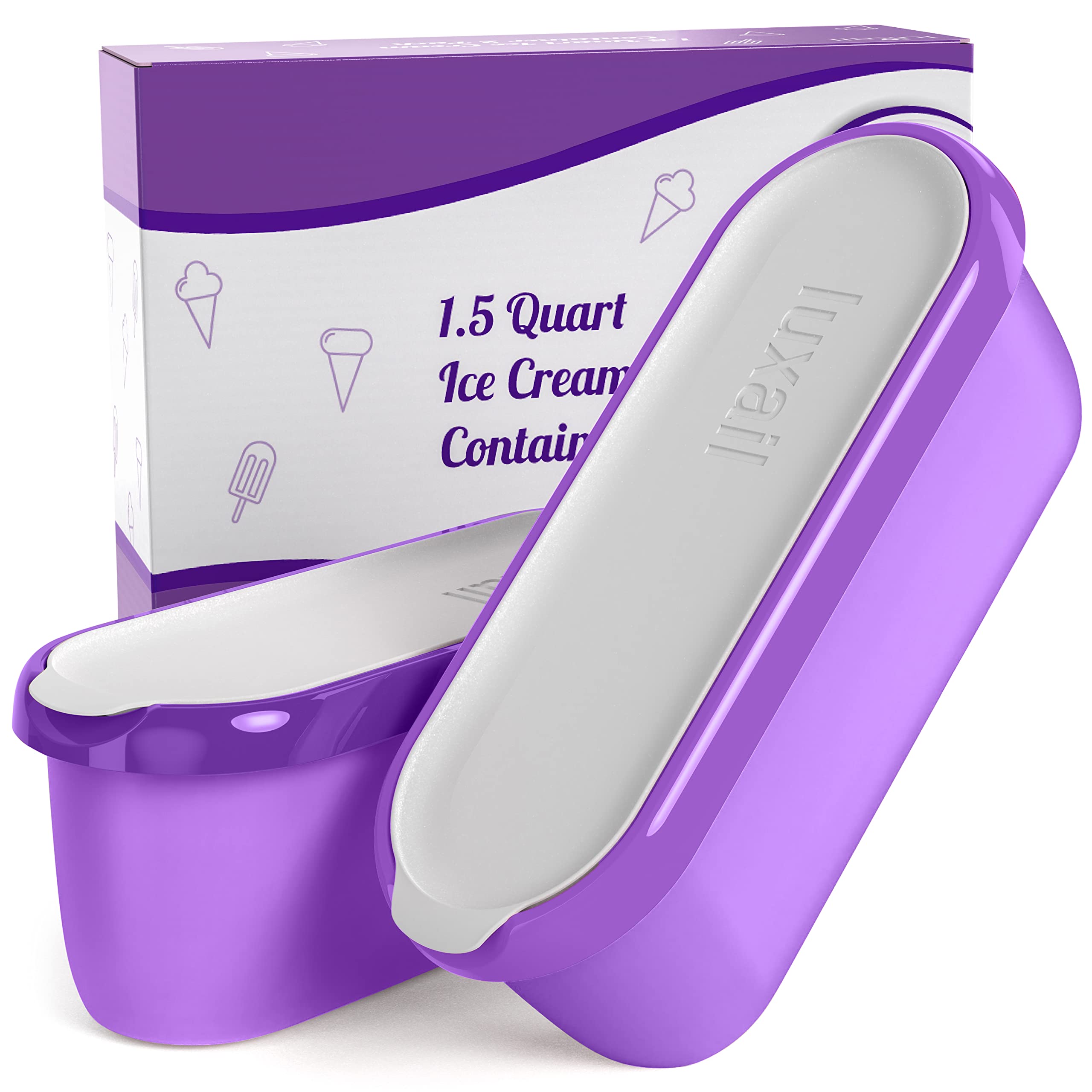 luxail Ice Cream Containers for Homemade Ice Cream,Reusable Storage Freezer Ice Cream Container with Lids, 1.5 Quart Tub, Purple and Lavender, Hand
