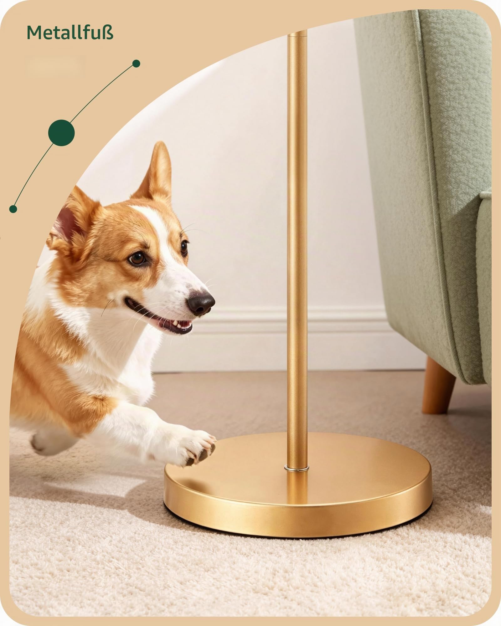 EDISHINE Stehlampe Wohnzimmer, Samt-Lampenschirm, Grün & Gold | Goldfarbenes Metallgestell, Vintage-Leselampe inkl. E27-LED-Leuchtmittel, 2700 K, für Schlafzimmer und Büro