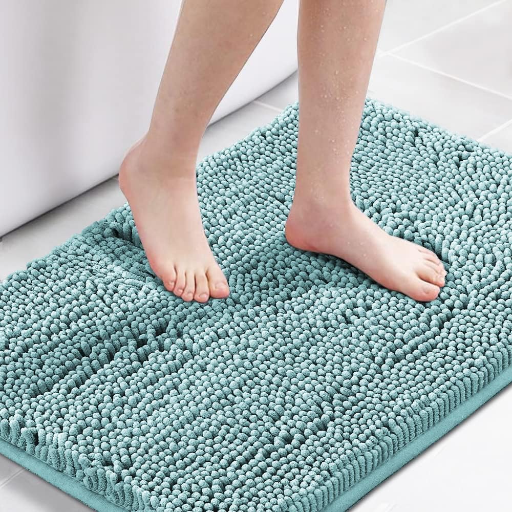 Bath Mat Bathroom Rug Bath Rugs for Bathroom Non Slip Bath Mats Extra Thick Chenille Rug 17" x 24" Absorbent Soft Shaggy Washable Dry Fast Plush Rugs for Bathtubs - Aqua Haze