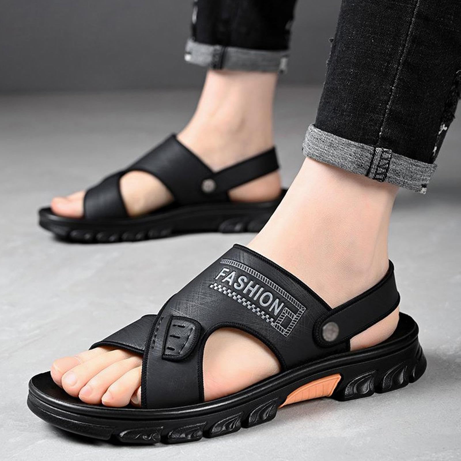 CHUIKUAJ Sandalias Casuales para Hombre, con Punta Abierta, para Jardín, de Verano, para Piscina, Playa y Exteriores,Black-40EU