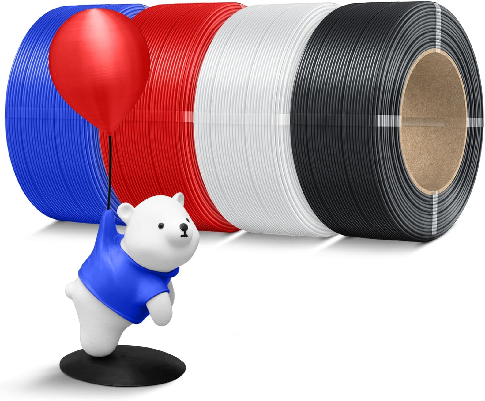 500g Refill PLA Filament 1.75mm Bundle, SUNLU 3D Printer Filament Bundle Compatible with Bambulab Reusable Spool,500g Spool,4 Rolls, Black+White+Red+Blue