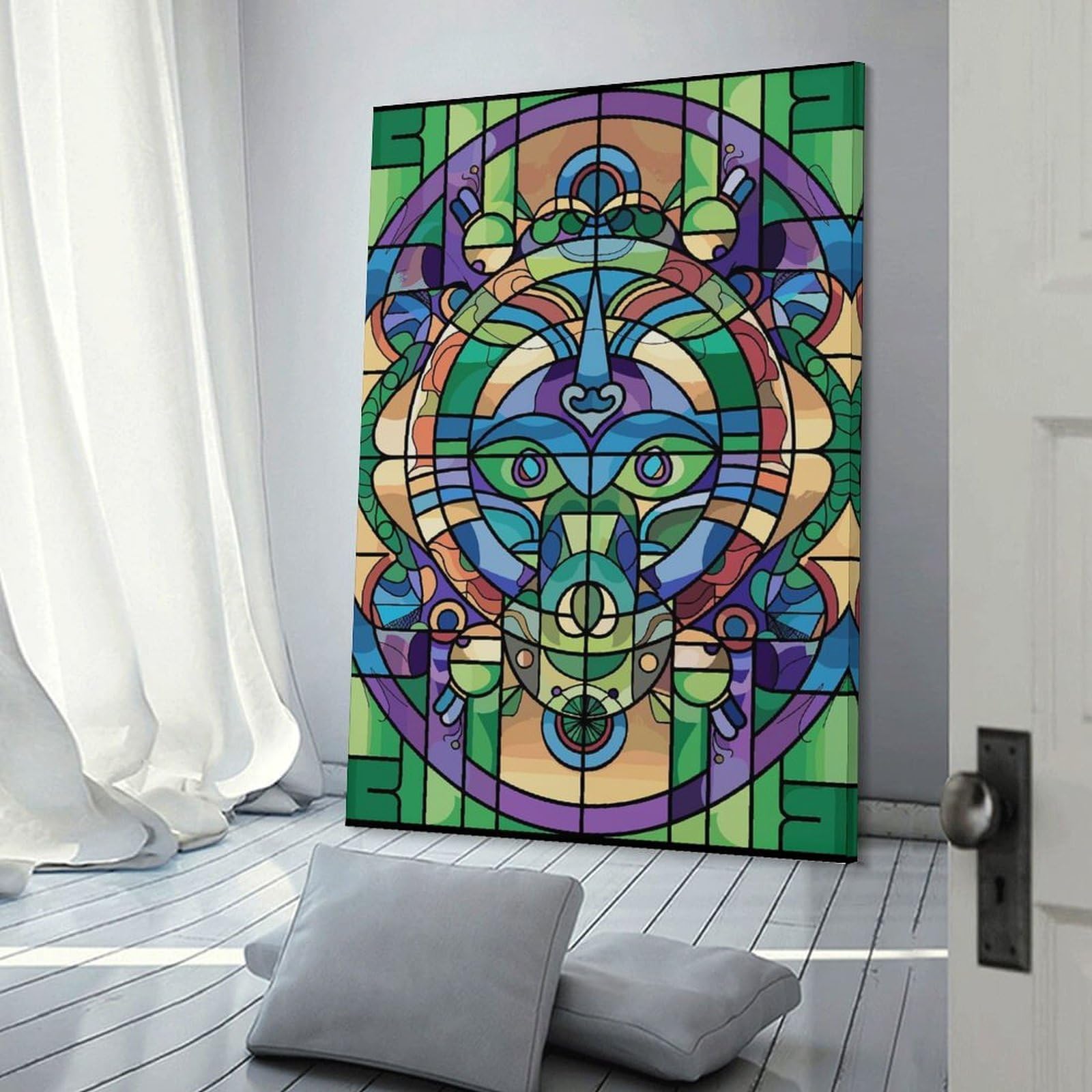 Junmoney Stained Glass Mandala Face Wall Art Print, 20x30inch(50x75cm), for Wall Displays, Bedrooms Or Room Updates, A Versatile Canvas Print for Layering