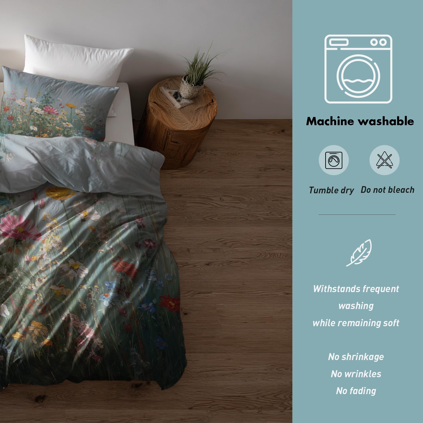 Generisch Wildblumen Bettwäsche 220x240, Schlafzimmer Deko Wendebettwäsche 3tlg, Botanisch Bunt Blumen Bettbezug & 2 Kissenbezüge 80x80, Weiche Mikrofaser, mit Reißverschluss -v352
