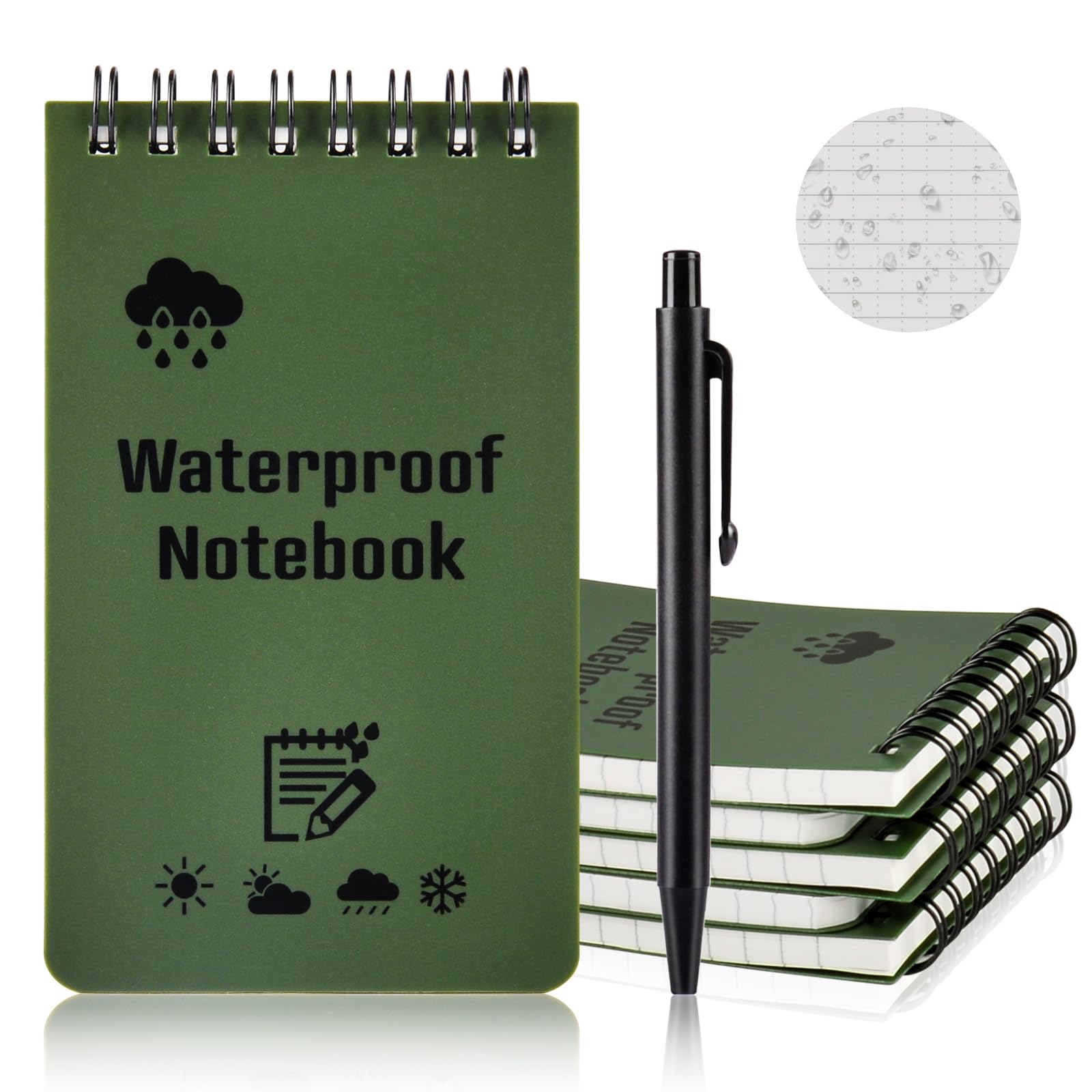 Carnets Étanches 5 Pièces 3 x 5 Pouces Bloc Note Spirale Mini Imperméables avec Stylo
