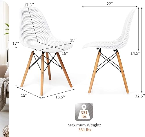 Miniatura 3 de Giantex Juego de 2 sillas de comedor modernas, sillas laterales de PP con diseño de malla, patas de madera de haya, sillas de ocio de tulipán,