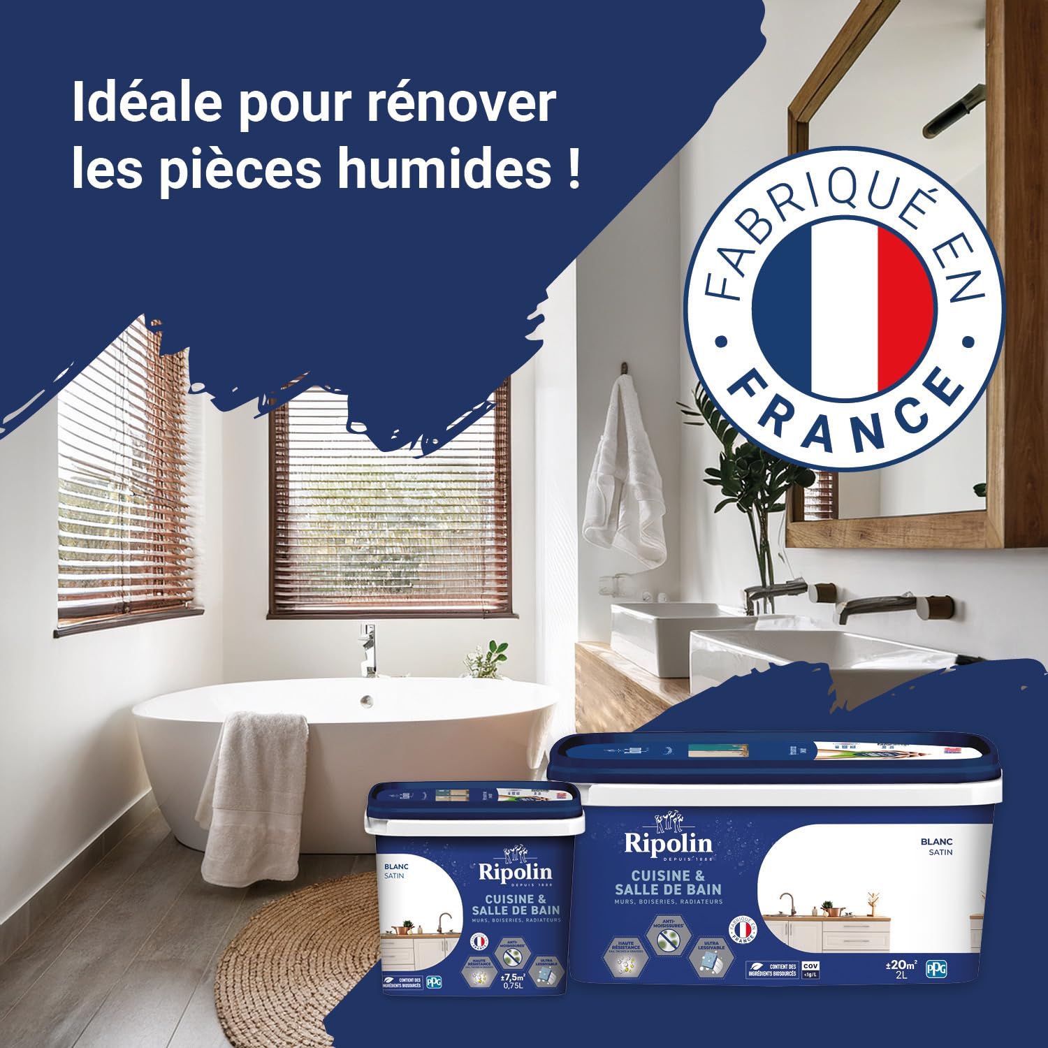 RIPOLIN Peinture Intérieure Cuisine et Bain Effet Perlant Vert Nobile 2 L | Peinture Spécialement Conçue pour les Pièces Humides, Technologie 'effet Perlant', Grande Résistance aux Graisses