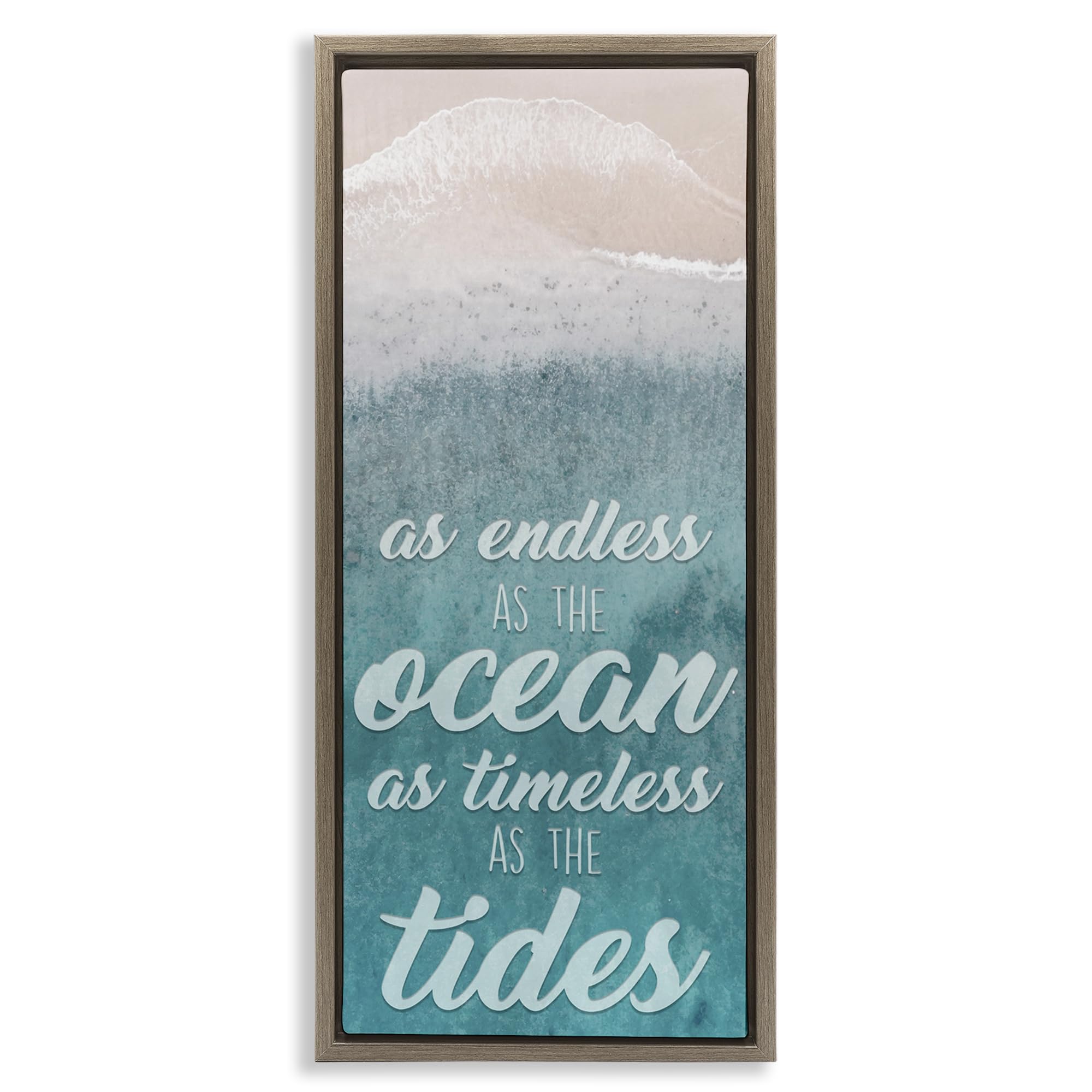 Stupell Industries Montalcino Elm (Textured) 'Endless Ocean Timeless Tides', Floating Frame Canvas Art, Brown, 11 X 25 Inches, Easy To Hang And Sturdy, Made In Usa, By Marcus Prime