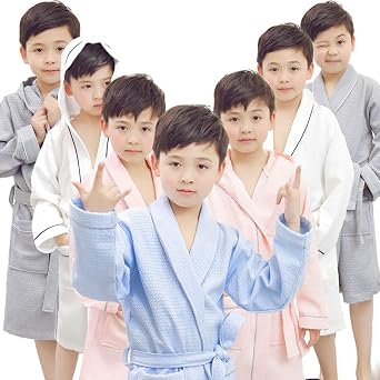 Boys Girls Waffle Robe Bathrobe Toddler Kids Cotton Children's Swimming Robe