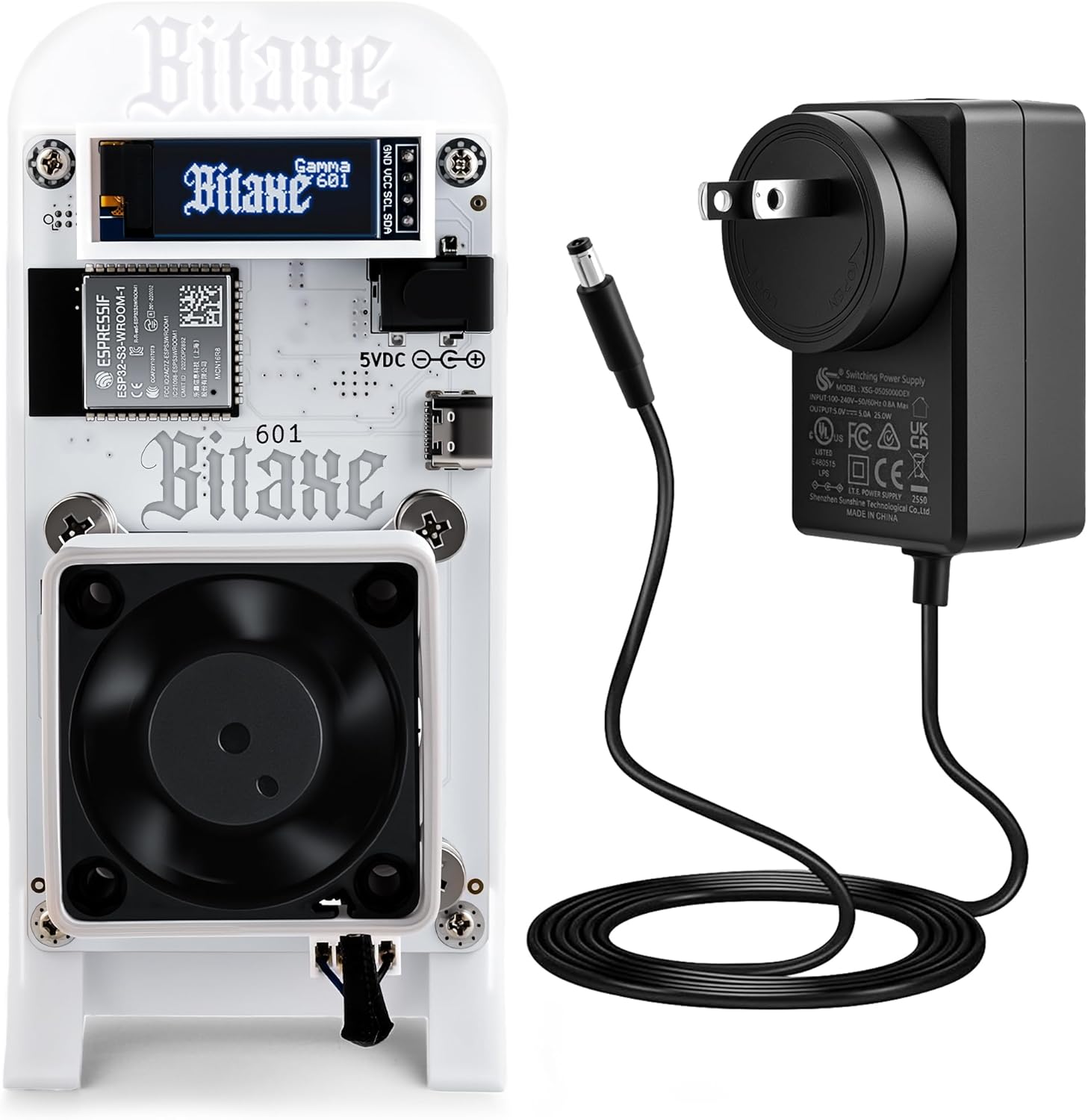 Bitaxe Gamma 601 Bitcoin Miner, Open Source Solo BTC Mining Machine, BM1370 ASIC Chip, 1TH/s - 1.2TH/s SHA-256, 2.4G WiFi, Home Crypto Miner, incl. 5V Power Supply & Stand, AxeOS, Black