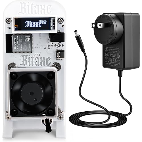 Bitaxe Gamma 601 Bitcoin Miner, Open Source Solo BTC Mining Machine, BM1370 ASIC Chip, 1TH/s - 1.2TH/s SHA-256, 2.4G WiFi, Home Crypto Miner, incl. 5V Power Supply & Stand, AxeOS, White
