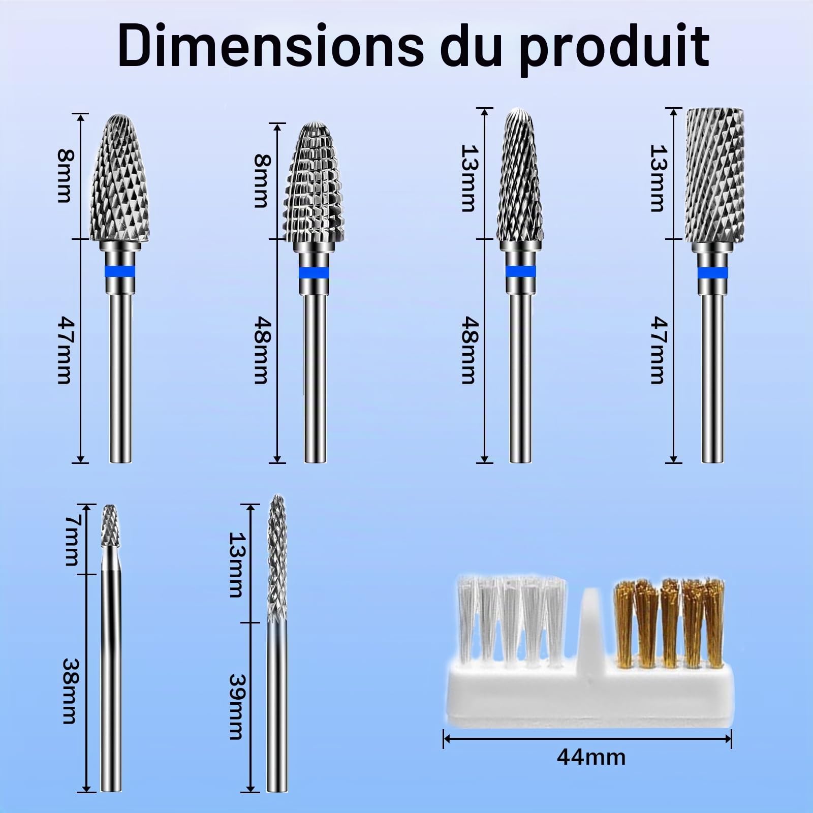 Embout Ponceuse Ongles, 6Pcs Forets à Ongles Tungstène, 1 Pinceau, Embout Depose Ponceuse Ongles Professionnel pour Manucure et Pédicure, Enlever le Gel et Les Cuticule (StilC)