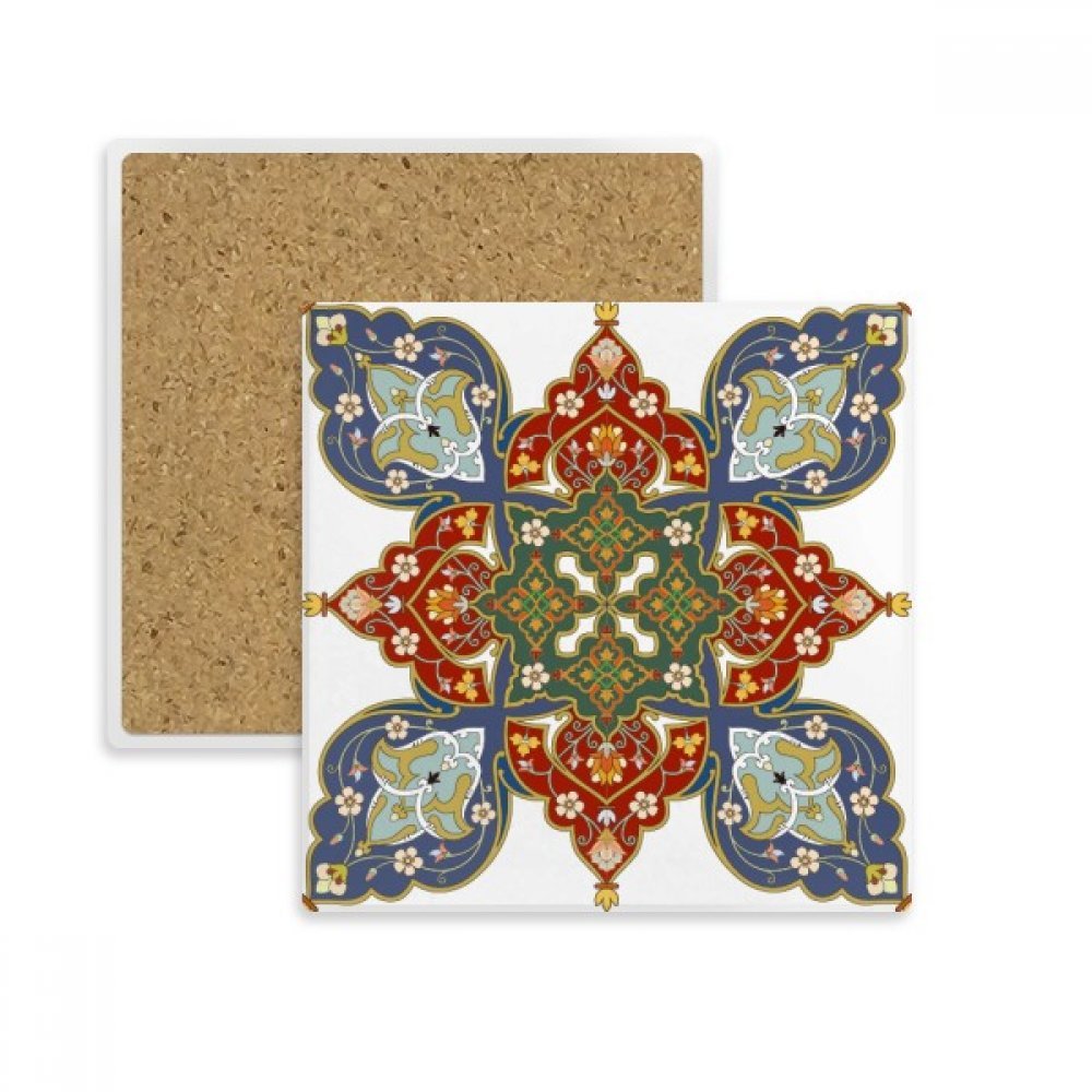 Dessous de verre carré en pierre absorbante avec motif de fleurs parallèles