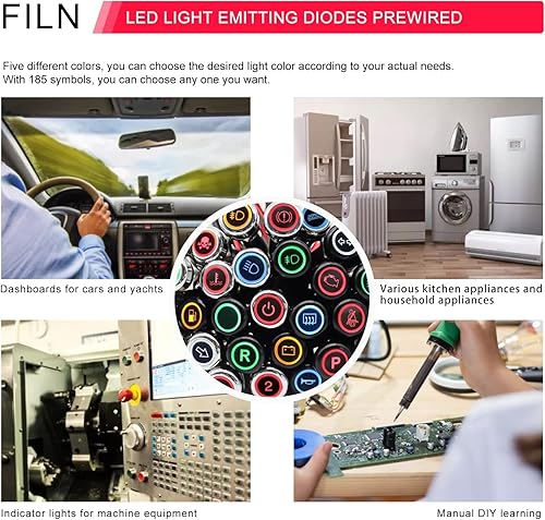 Miniatura 5 de 2 luces indicadoras LED de 0.472 in y 12 pulgadas, impermeable, lámpara de señal de metal de 12 V, IP67, cabeza de lámpara piloto para salpicadero,