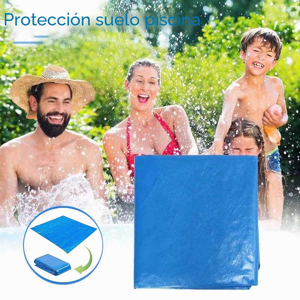 Alfombra de suelo para piscina, exterior de tierra, alfombra de protección azul, impermeable, plegable, protector de suelo para piscina rectangular y redonda (200 x 300 cm)