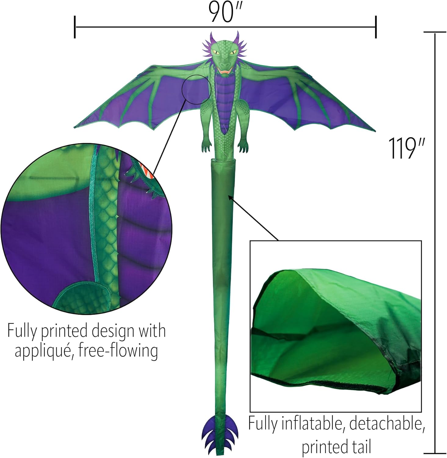 In the Breeze 3399 — 90-inch Dragon Kite — Large, Easy-Flying Kite with Line and Bag Included
