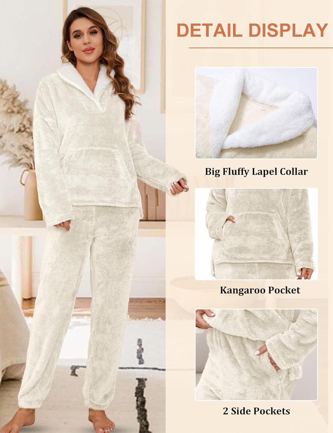 Kissonic Women's Fluffy Pajama Set Fleece Pullover Pants Fuzzy Lounge Set Cozy Winter Pj Sleepwear with Pockets - Image 5