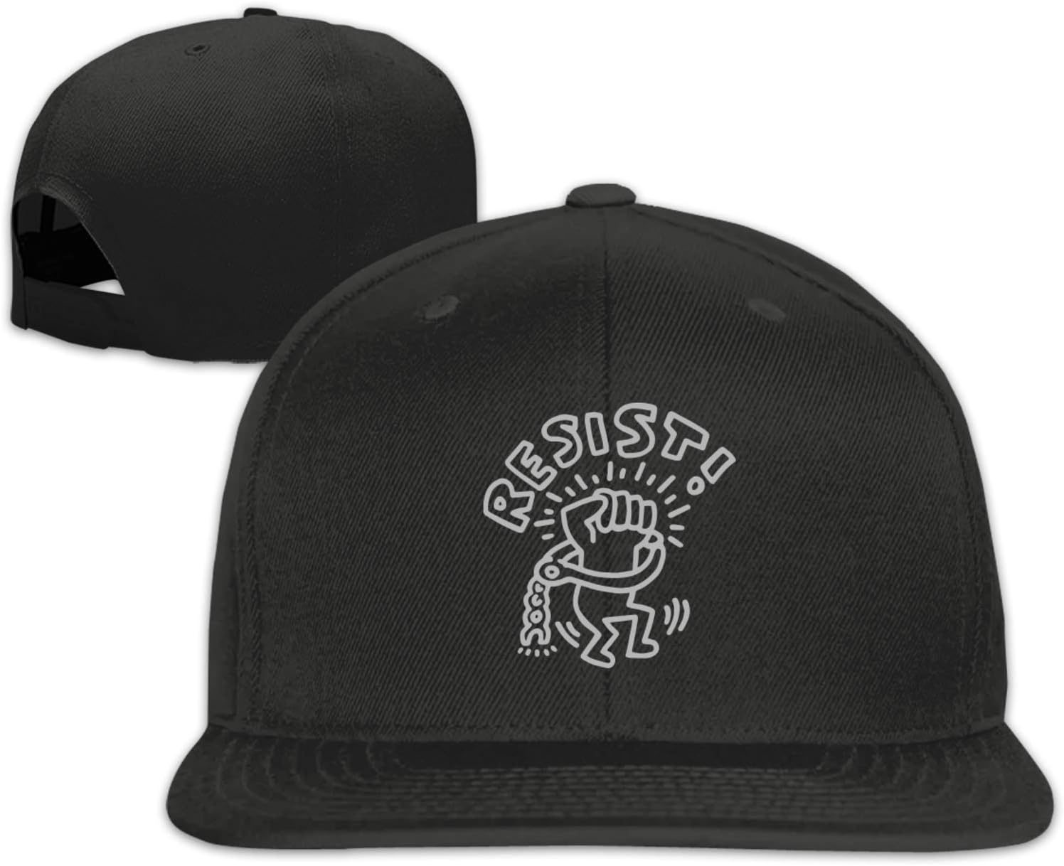 Keith Haring Resist Flat Bill Snapback Hat Adjustable Baseball Cap for Men & Women Black