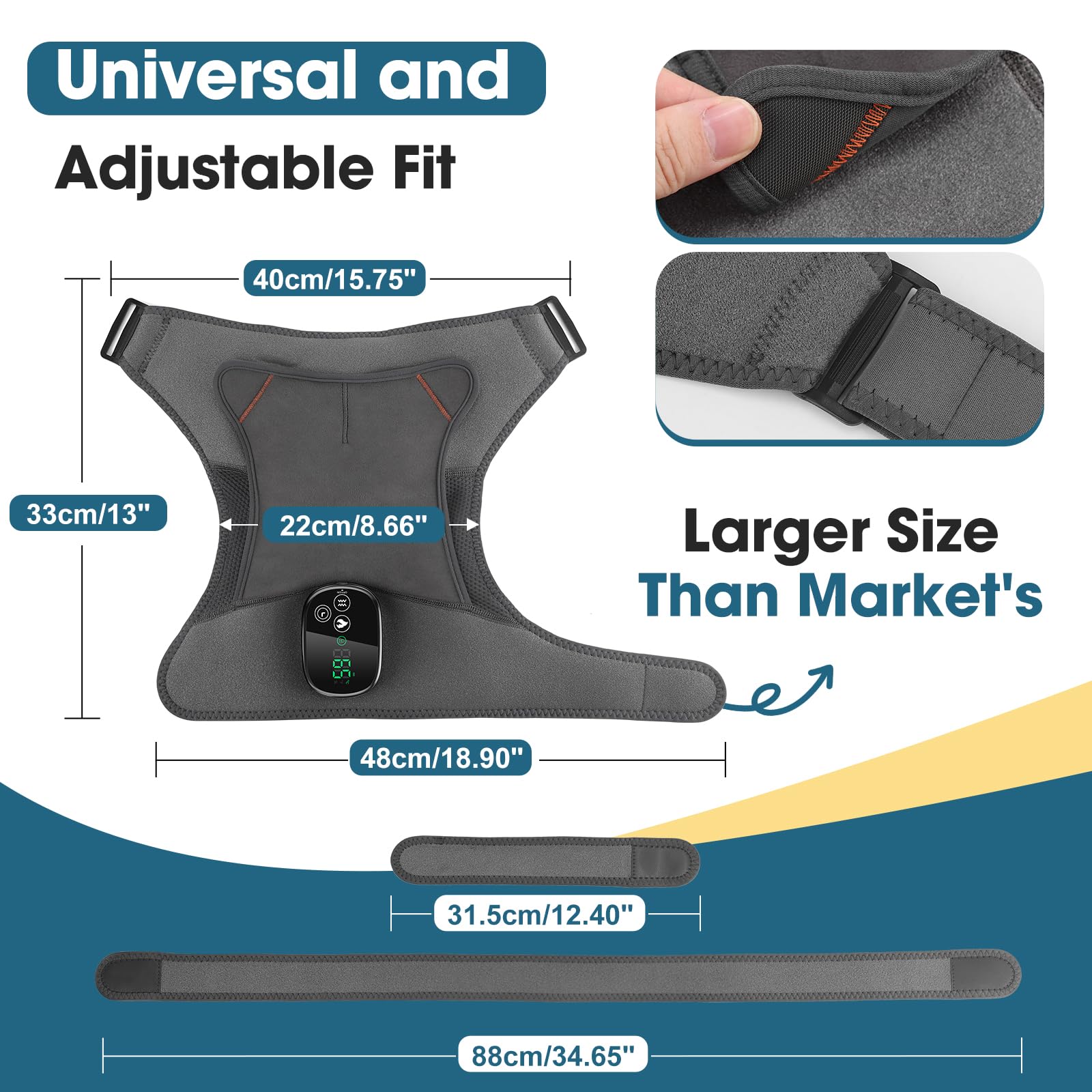 Kabellose Beheizte Schultermassageauflage, Tragbare Schulter-Heizbandage Mit Touchscreen-Steuerung, 5 Heizstufen, 5 Vibrationsmodi, Timer, 5000mAh Batterie Und 4 Motoren, Auf Linke/Rechte Schulter