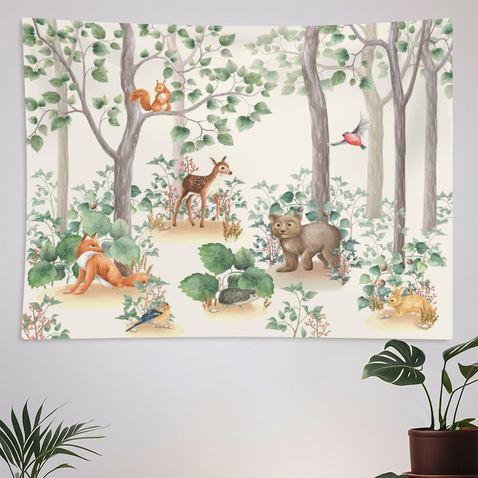 ZhiRain Forest Animal Kids Tapestry Wall Hanging Wild Rustic Bear Fox Deer Children Cartoon Tapestries Home Decor for Bedroom Living Room Nursery