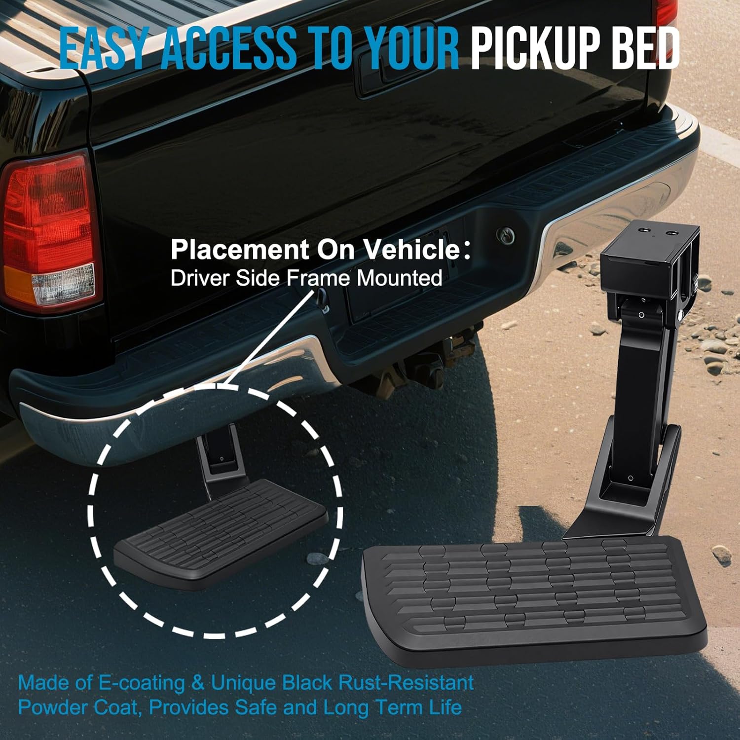 Retractable Rear Bed Step for 2009-2018 Ram 1500,Ram 2500 3500 (Not Compatible with Dual Exhaust and Ecodiesel), Retractable Bumper Side Truck Tailgate Step,Replace#75306-01A