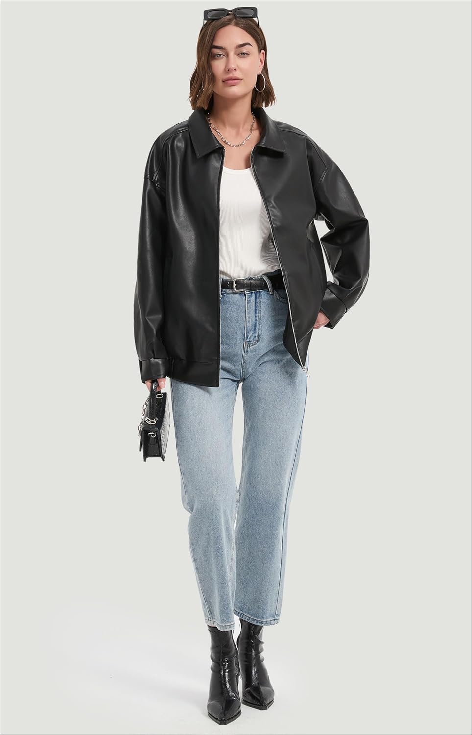 Leather Jacket Women Oversized Faux Bomber Coats Fall Fashion Motorcycle Outfits Y2k Winter Clothes - Image 5