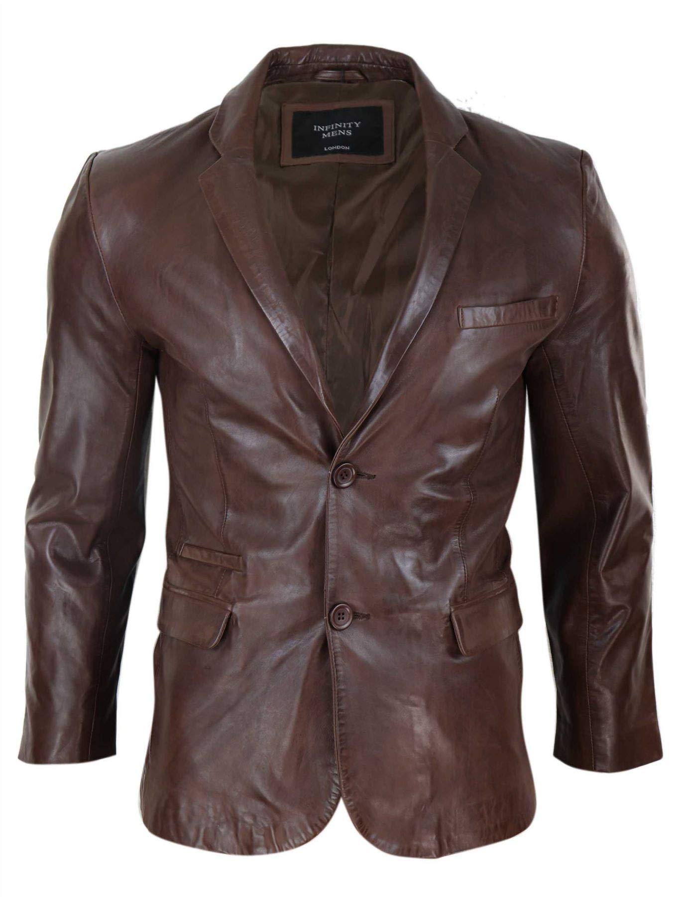 Infinity Leather Men's Brown Slim Fit Classic Genuine Leather 2 Button Blazer Jacket Vintage - Xl