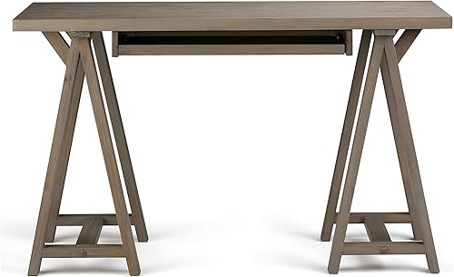 Miniatura 292 de SIMPLIHOME Sawhorse - Mesita de noche de madera maciza de 24 pulgadas de ancho, moderna, industrial, color gris envejecido, para sala de estar y