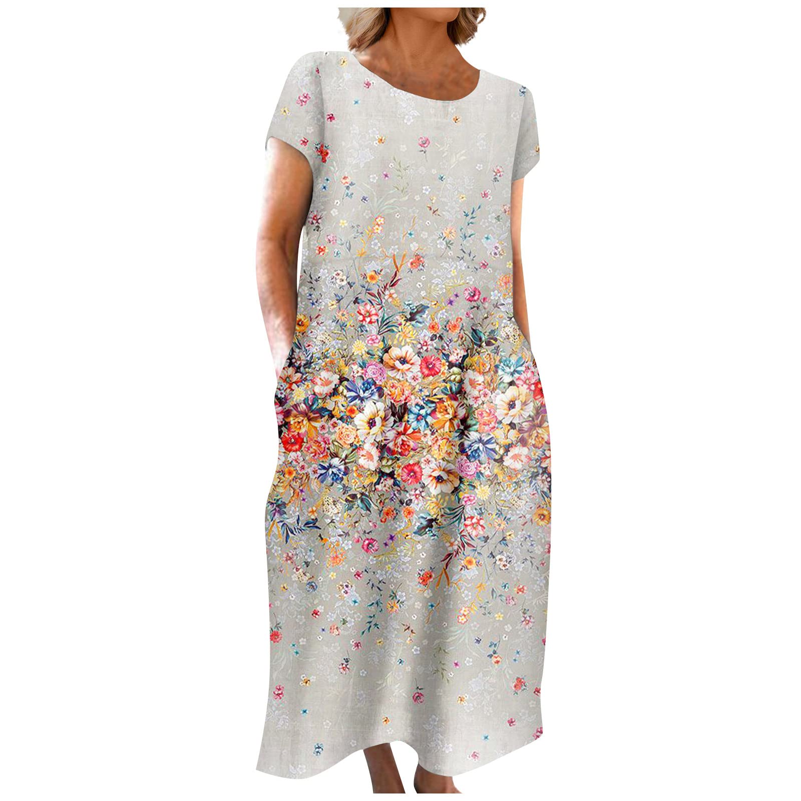 Women's Dresses 2023 Casual Fashion Summer Round Neck Casual Printed Pullover Short Sleeve Dress, S-5XL