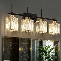 Torondo 4-Light Crystal Bathroom Vanity Light - Modern Black Gold Square Shades Wall Sconce Over Mirror, Dimmable (Bulbs Not Included)