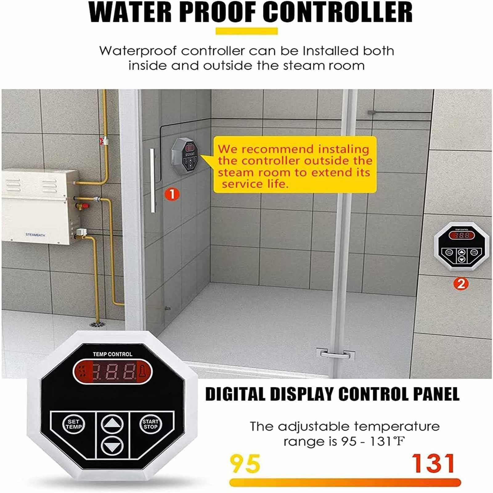PixCy 3kw-21kw Generador De Vapor Sauna Baño Turco Ducha Dentro De con Drenaje Y Panel De Control a Prueba De Vapor para Hogar Gimnasio Hotel Salón De Belleza,380V-8.0kw