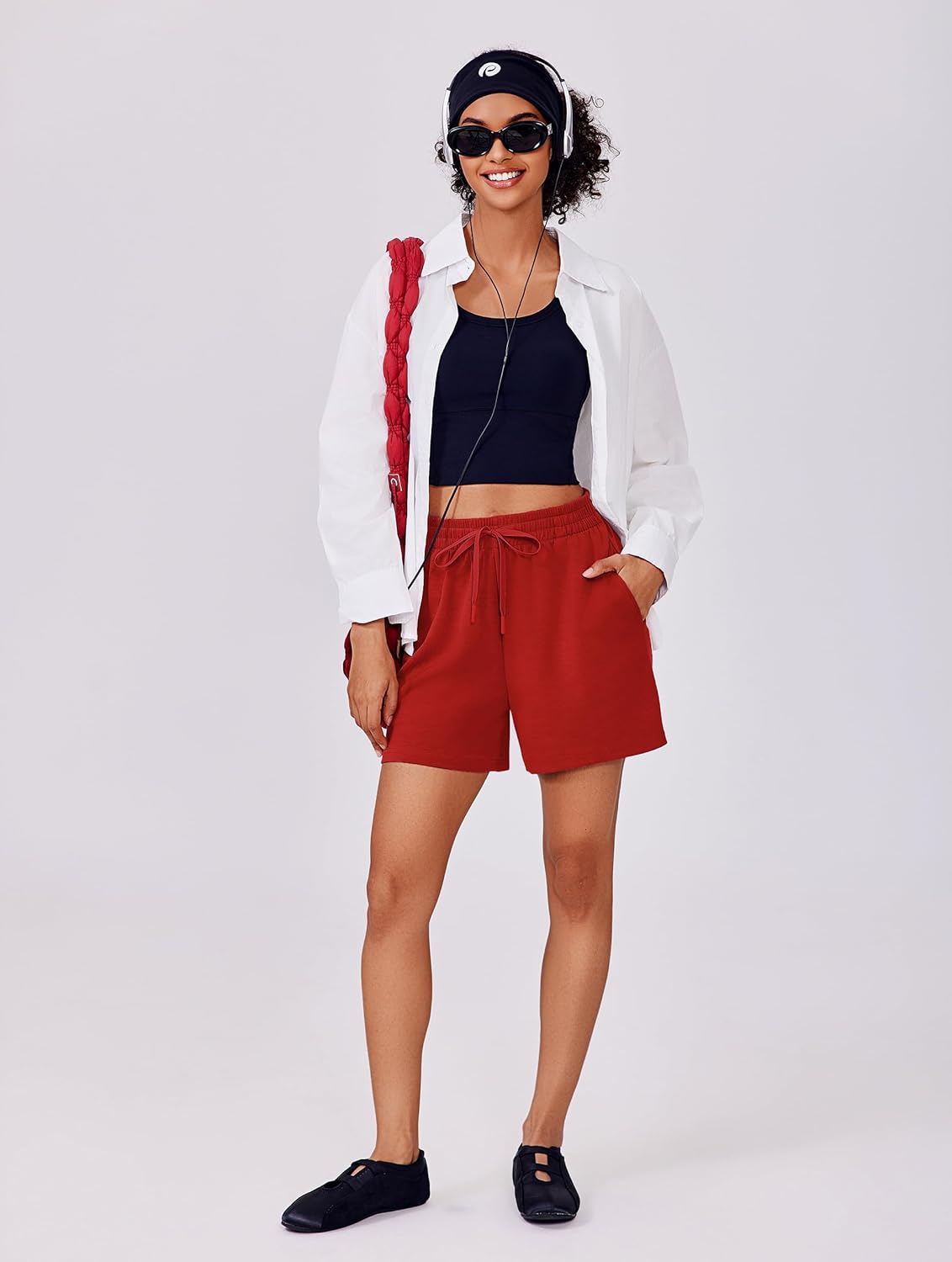 PINSPARK 2 Piece Sets for Women Summer Lounge Sets Short Sleeve Sweatsuit V-neck Tops and Drawstring Shorts Outfits Tracksuit