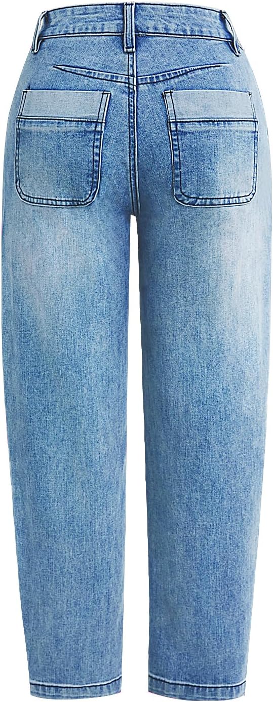 Barrel Jeans for Women Trandy Mid Rise Straight Leg Casual Washed Denim Jeans - Image 4
