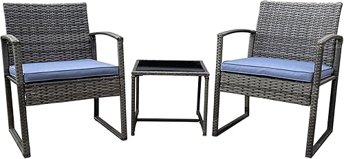 Pyramid Home Decor Vesso - Juego de muebles de patio al aire libre de 3 piezas, juego de sillas de ratán para patio, moderno juego de bistró con