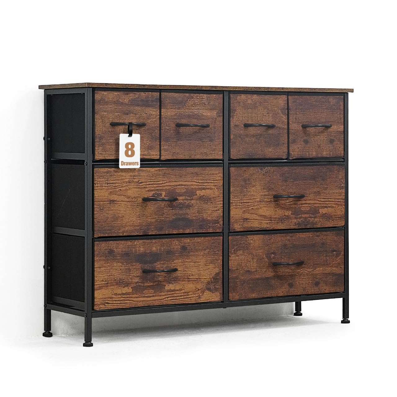 CAPHAUS Drawer Storage Tower w/ 8 Fabric Bins, Laundry Storage, Sorting Unit, Chest of Drawers, Organizer w/ P2 Board Top & Fabric Bins, Organizer