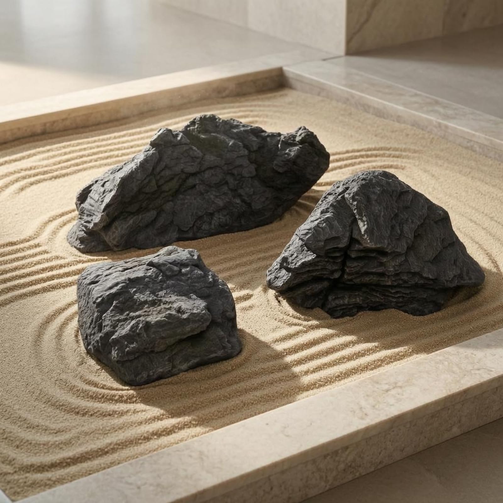 F Fityle 3 Piezas Piedra Artificial Jardín Adorno Paisaje Escenografía Fibra de Vidrio Texturizada Ligera Acabado Adecuada para Patios Senderos Estanques Exteriores