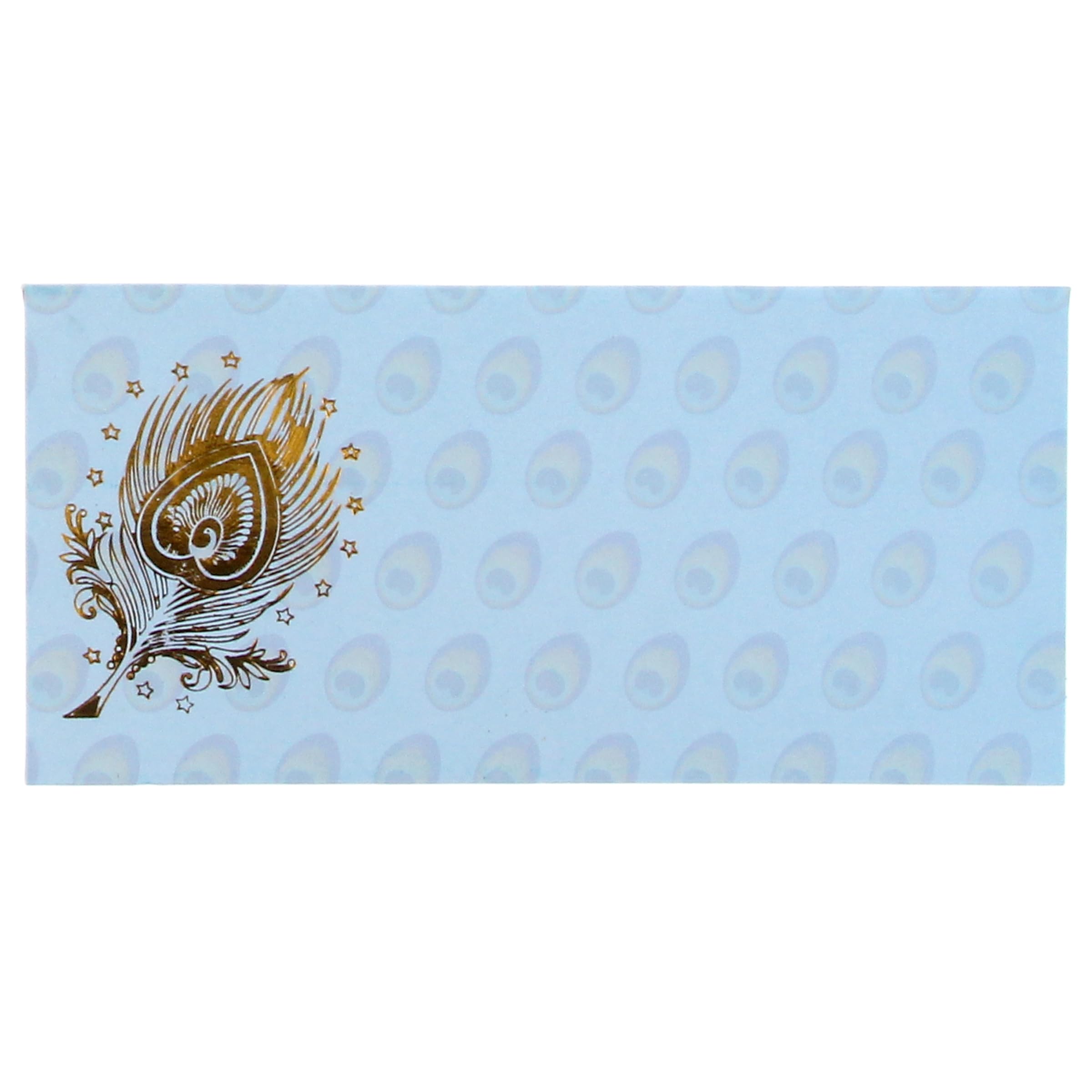 Shagun Money Envelopes 10 Pack – Gold Peacock Feather Design Indian Cash Gift Holders for Wedding, Diwali, Engagement & Birthday Festive Gifting (Light Blue)