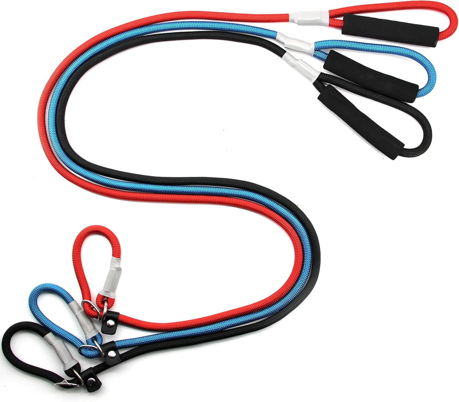 3pcs Slip Lead Dog Leash, 5 FT Slip Leads for Dogs, Dog Training Leash Dog Leash with Padded Handle, Strong Nylon Rope Leash, Adjustable Dog Slip Lead for Large Medium Small Dogs Red-Blue-Black 5FT*0.3"