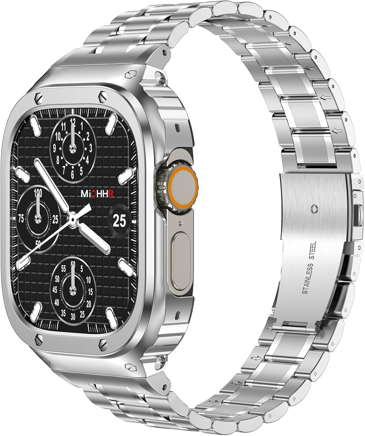 MioHHR Stainless Steel Watch Band with Case Compatible with Apple Watch Ultra3/2/1 Series 11 10 9 8 7 6 5 4 3 2 1 SE3/2/1, Metal Strap with Protective Cover for iWatch 49/46/45/44/42/41/40/38mm Men