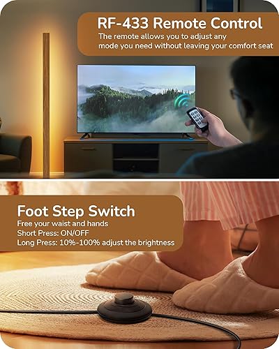 Miniatura 5 de EDISHINE Lámpara de pie moderna de mediados de siglo con control remoto, luz LED de esquina de madera regulable, iluminación minimalista de pie para