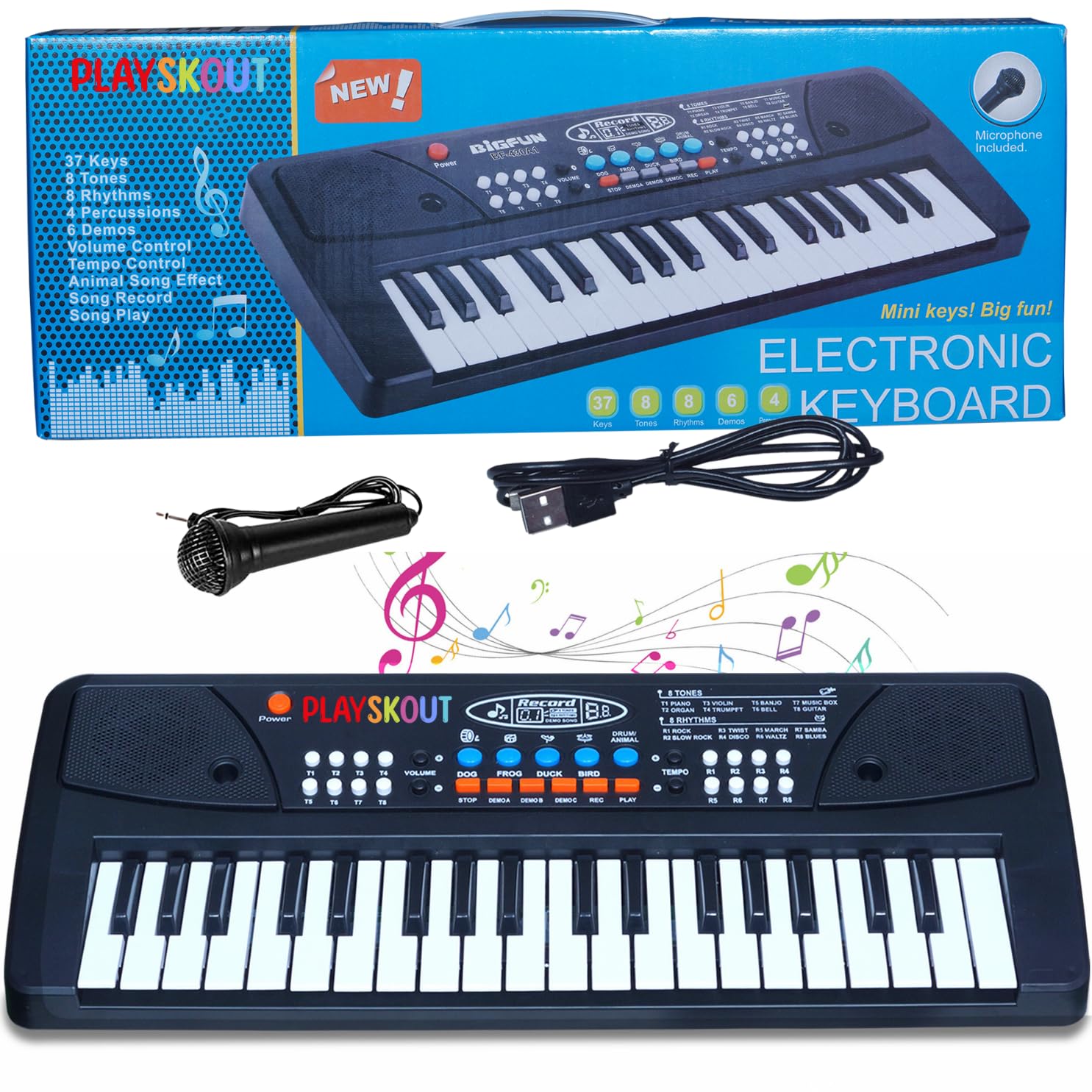 PLAYSKOUT Kids Piano with Mic, 37 Keys 8 Rhythms 8 Tones 6 Demos Portable Electronic Keyboard Toy Beginners Educational Songs Recording Musical Toys Age 3 to 5 Years Boys Girls (B0CTKR1Q9K) Amazon Price History, Amazon Price Tracker