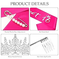 Vista 17 de Casoty Faja de cumpleaños de 16 años, juego de tiara con alfiler de perlas y decoraciones para niñas