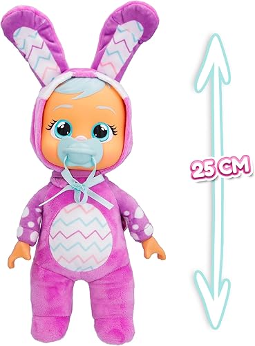 Vista 10 de Cry Babies Tiny Cuddles Bunnies Brooks - Muñeca bebé de 9 pulgadas, lágrimas reales de llanto, pijama con temática de conejo azul