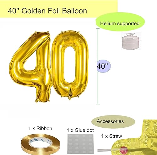 Miniatura 4 de Decoraciones de cumpleaños número 40 para hombres y mujeres, divertido cartel dorado con globos de aluminio, telón de fondo de cortina de aluminio,