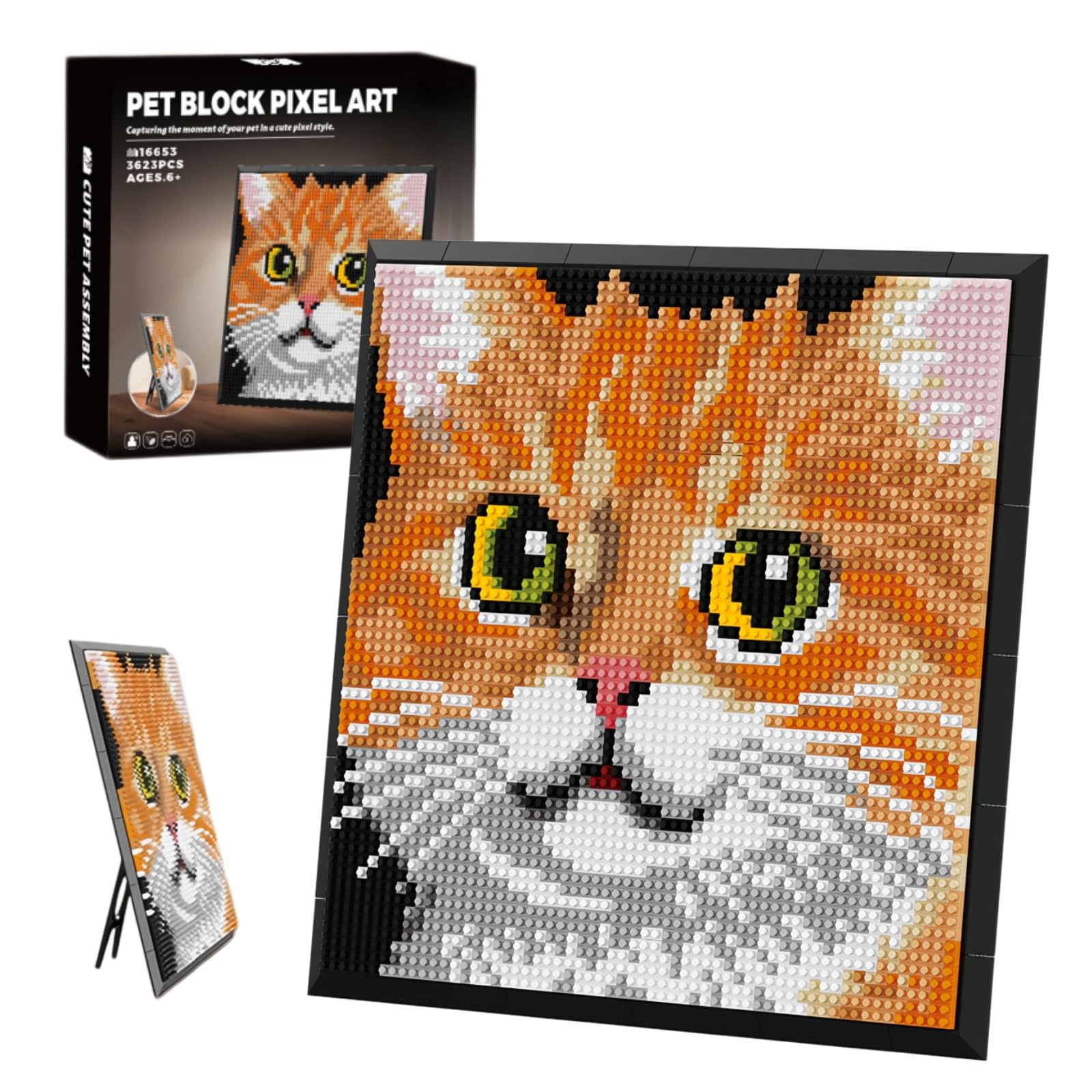 Orange Cat Pixel Art Animal Mini Micro Blocks Wall Hanging Tabletop Decor