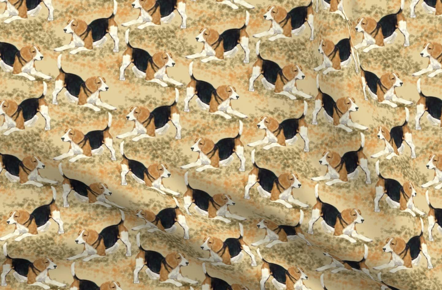 Spoonflower Fabric - Beagle Dog Puppy Hound Printed on Organic Cotton Sateen Fabric by The Yard - Sewing Quilting Apparel Home Decor