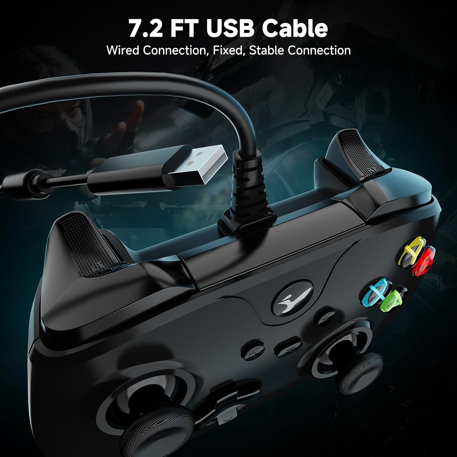 Close-up of the YCCTEAM Wired Controller's USB cable connection