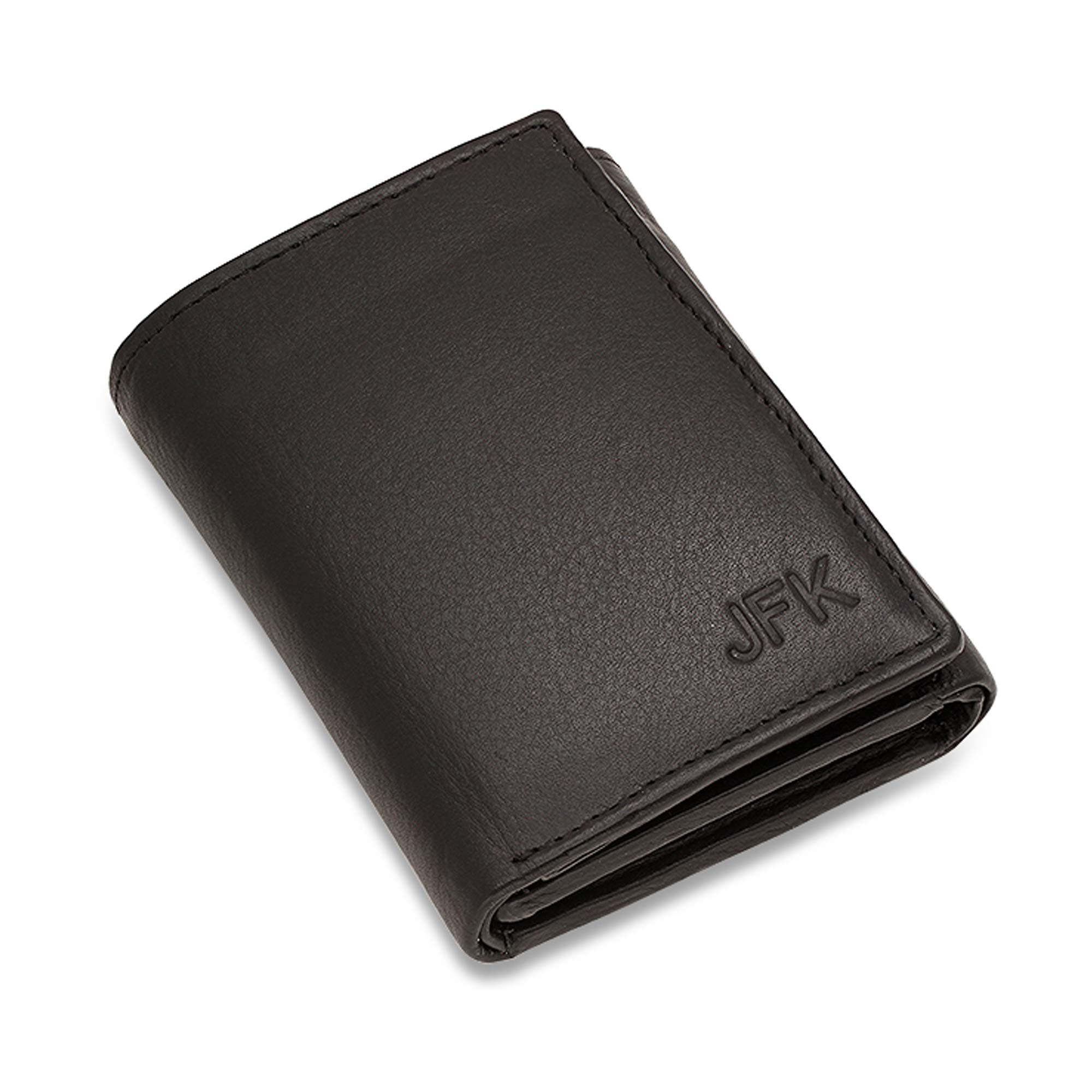 Executive Gift Shoppe | Personalized RFID Blocking Trifold Wallet with ID Holder - Black Men’s Wallet with Initials